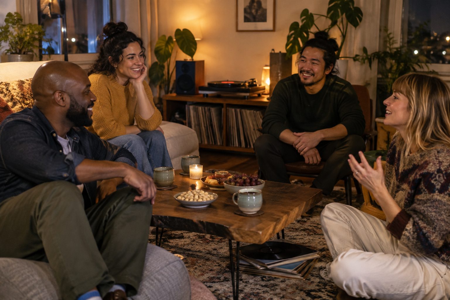 Noche tranquila con amigos: planes de autocuidado, música y CBD para relajarse